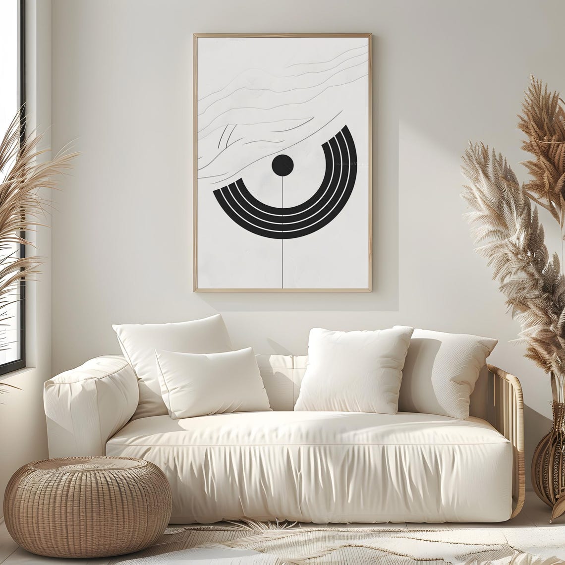 Mid Century Modern Wall Art Abstract Wall Decor Art Print Minimal Black And White Art Print Boho Art Neutral Geometric Shapes Wall Art - Image 2