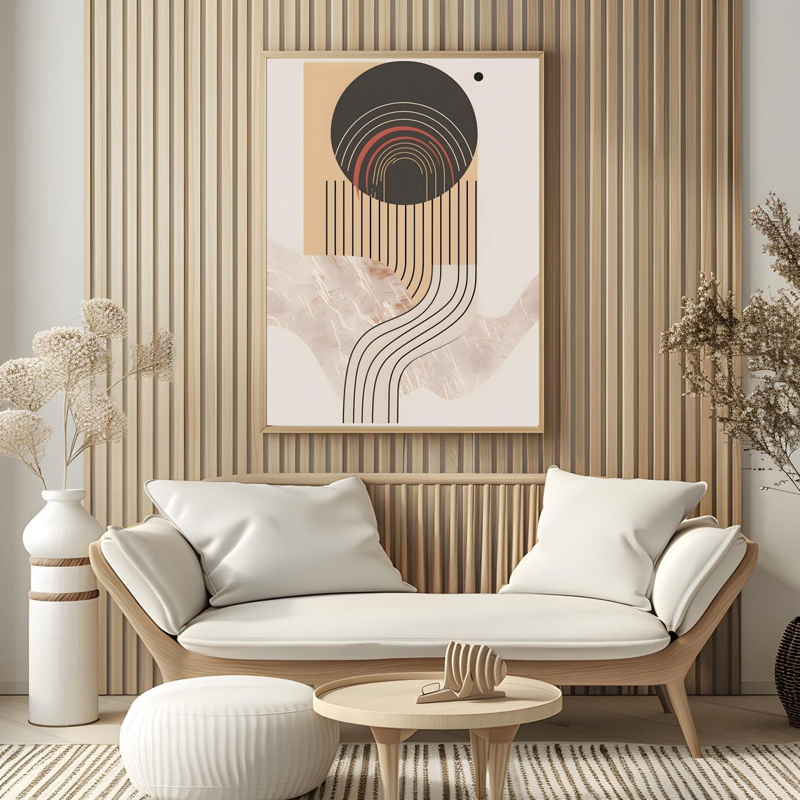 Mid Century Modern Charcoal Rainbow Arc Marble Line Art Poster - Image 3