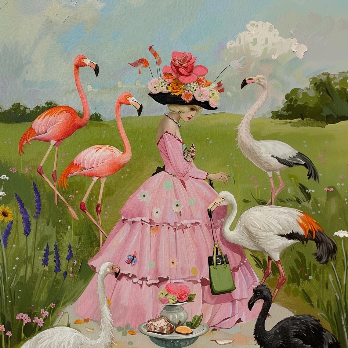 Tropical Lady With Birds, Vintage Parisian Art Print