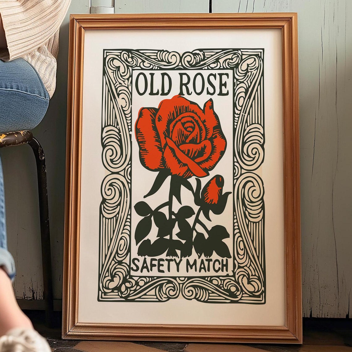 Old Rose Safety Match Vintage Matchbox Botanical Rose Poster