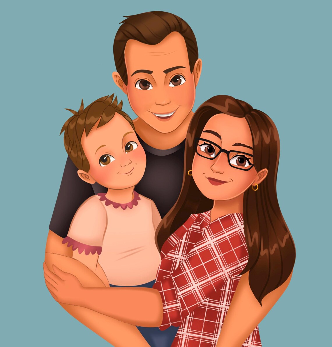Family Hug Cartoon Animation Style Custom Portrait Illustration Poster - Image 7