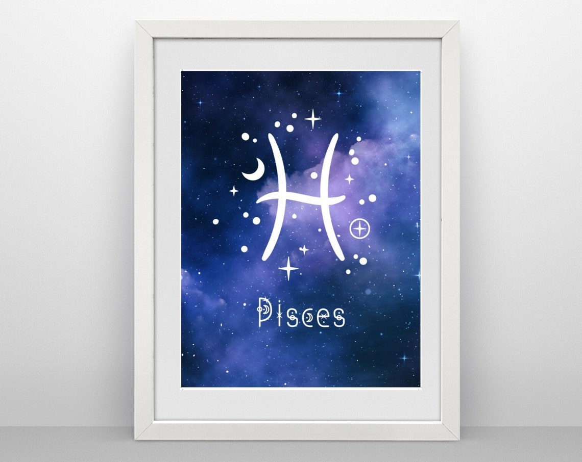 Pisces Zodiac Symbol Blue Starry Night Sky Astrology Art Print
