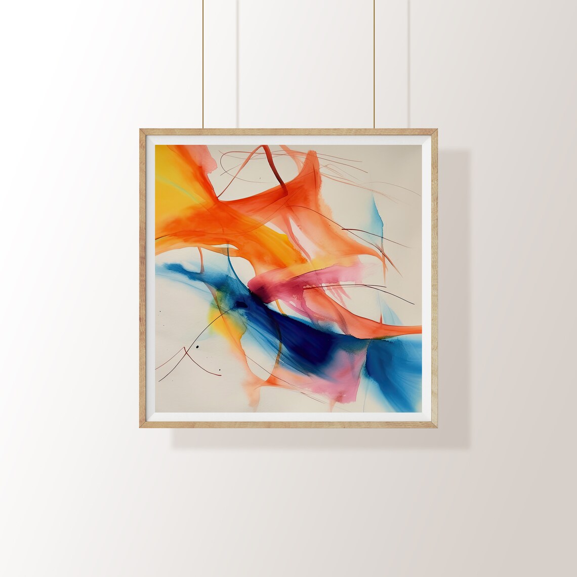 Flowing Orange And Blue Abstract Watercolor Ink Wash Art Poster