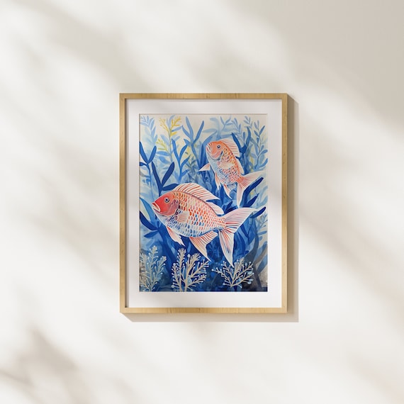 Fish Sea Underwater Life Nature Modern Art Painting Illustration Wall Fun Unique