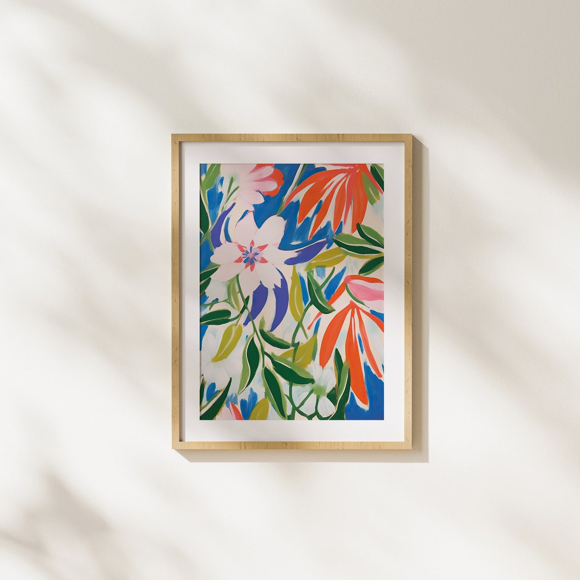 Tropical Botanical Floral Art Pink White Blooms Bold Leaves Poster