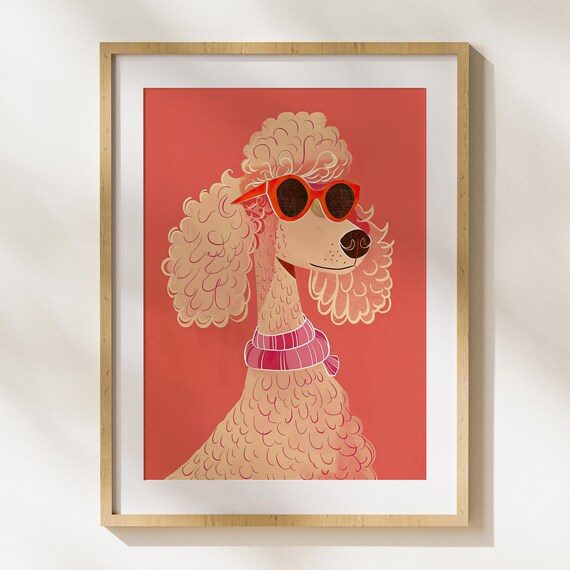 Glamorous Poodle In Red Sunglasses Retro Fashion Dog Illustration Poster