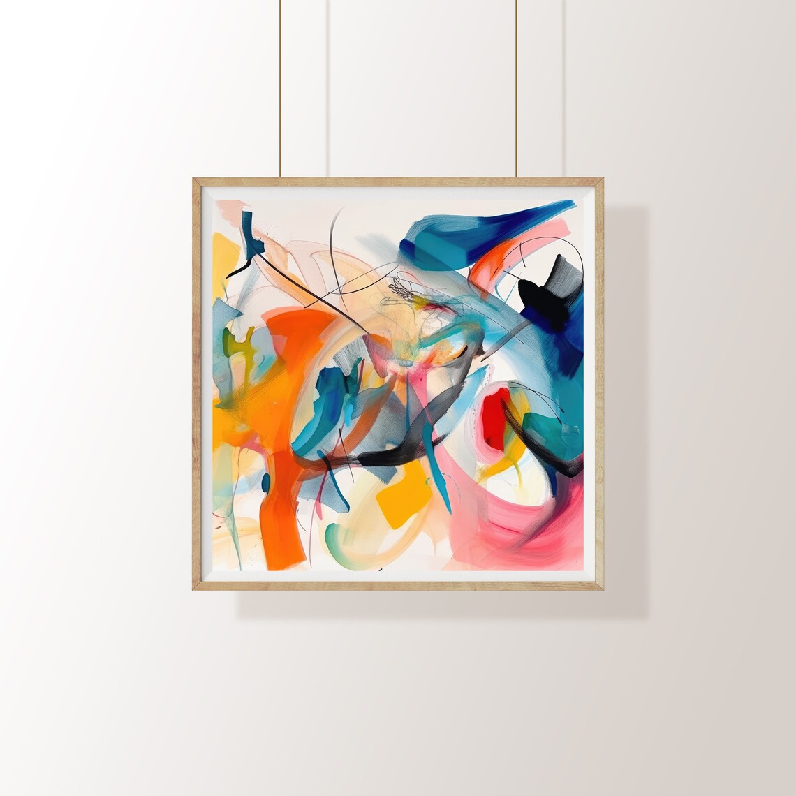 Expressive Abstract Watercolor Swirls Orange Blue Pink Art Poster