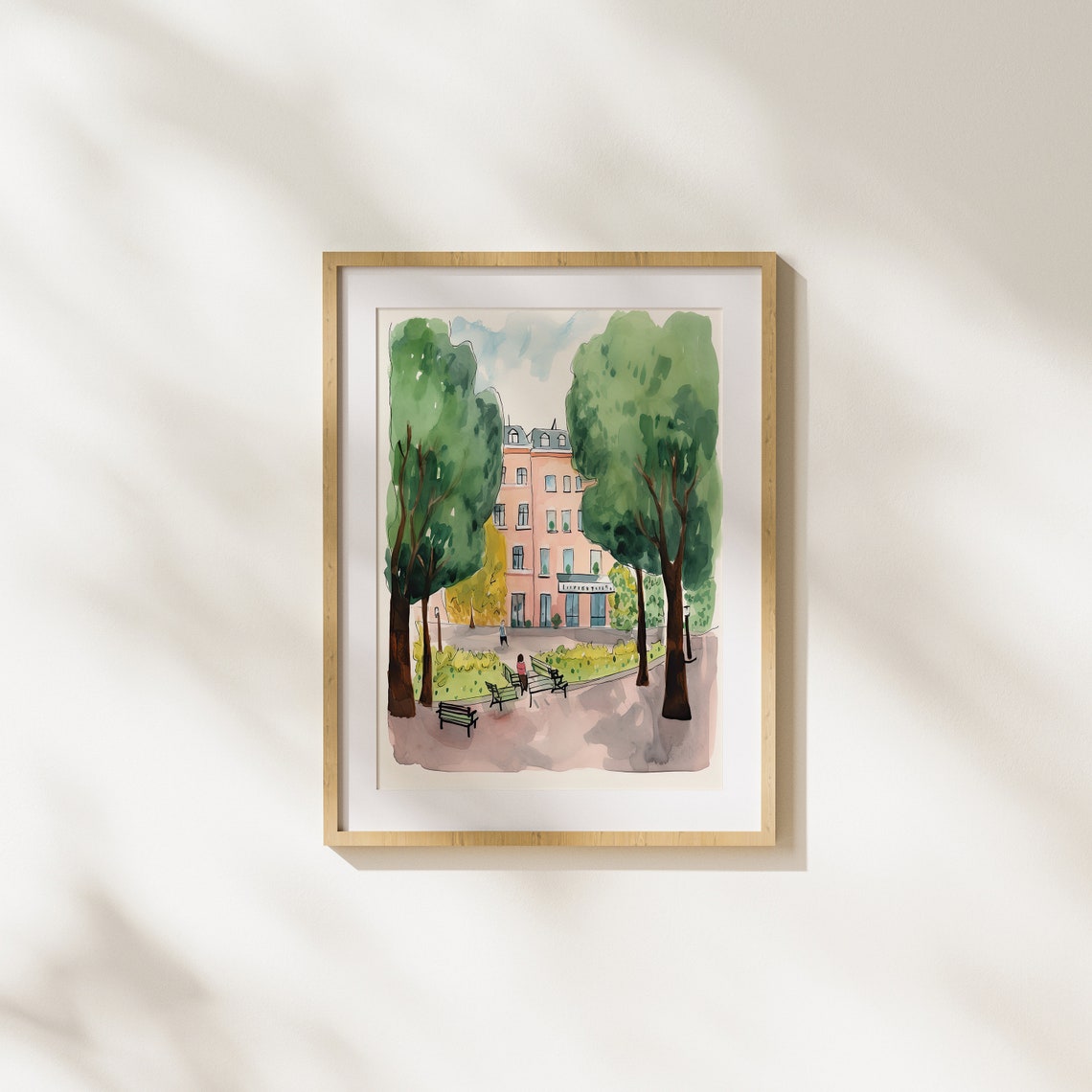 Peaceful Paris Park Green Trees Watercolor Calm City Art Poster
