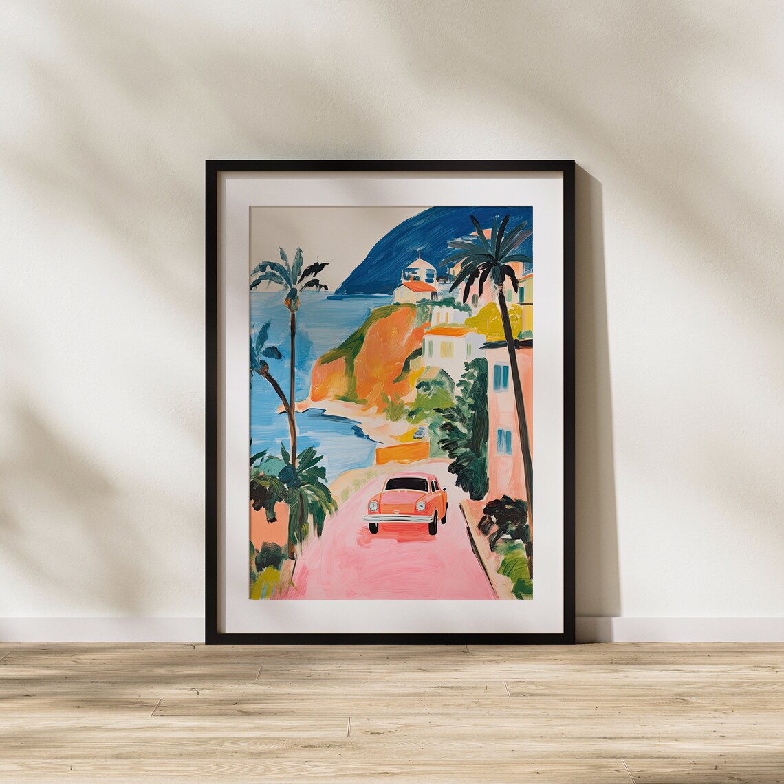 Classic Red Vintage Car on Winding Coastal Cliff Road Poster - Image 2