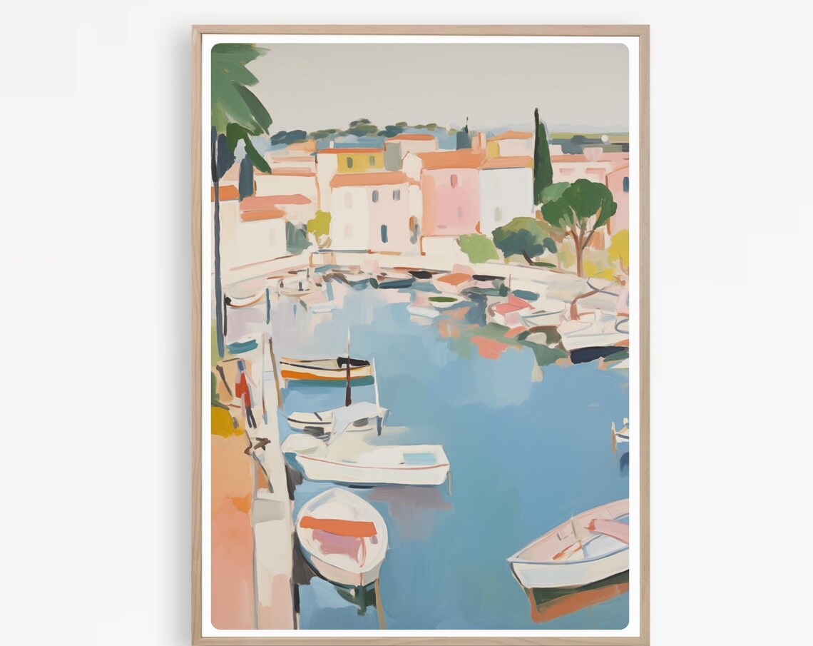 St Tropez French Riviera Harbor Boats Watercolor Travel Poster