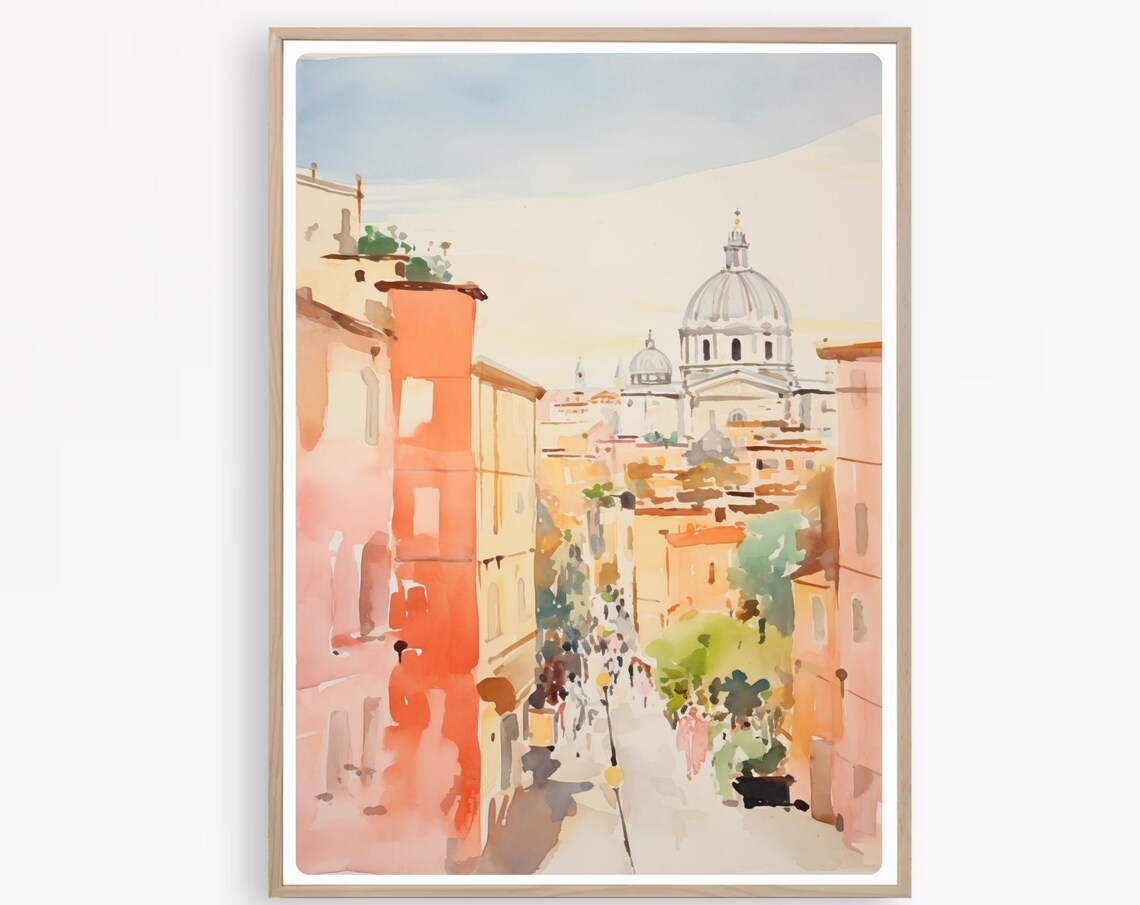 Rome Watercolor Travel Poster, Italy Wall Art