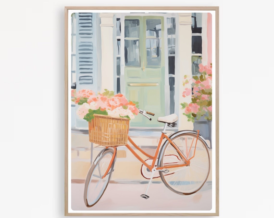 Vintage Orange Bicycle with Flower Basket by Pastel Doors Poster
