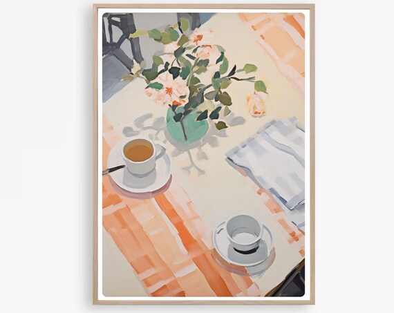 Kitchen Table Print Coffee Wall Art Table With Teacups Breakfast Table Kitchen Wall Art Instant
