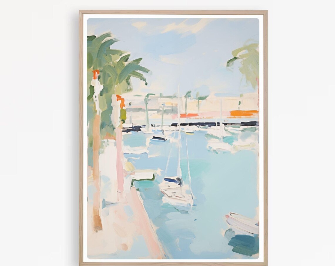 Palma Mallorca Harbor, Abstract Watercolor Art Print