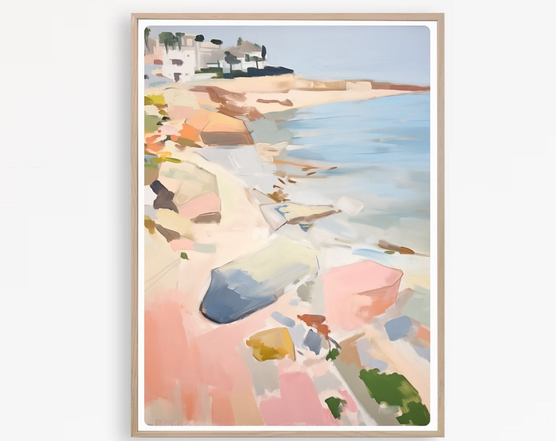 Pastel Abstract Coastal Beach Shoreline Soft Watercolor Poster
