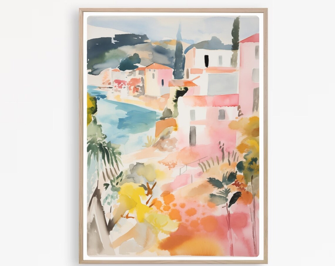 Naxos Greece Island Seaside Village Watercolor Travel Poster