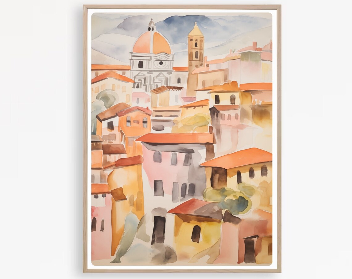 Florence Italy Duomo Cathedral Terracotta Rooftops Watercolor Poster
