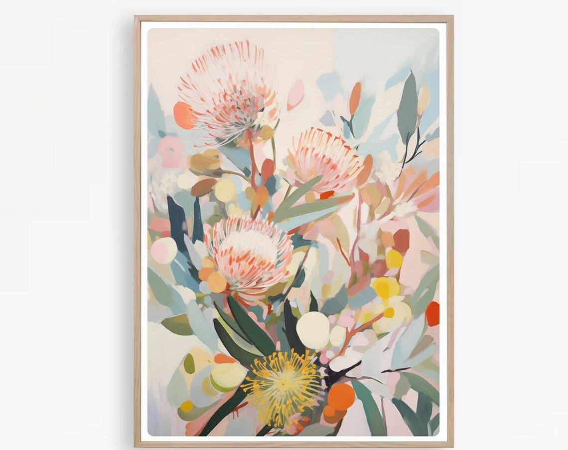 Australian Protea Painting, Abstract Floral Art Print