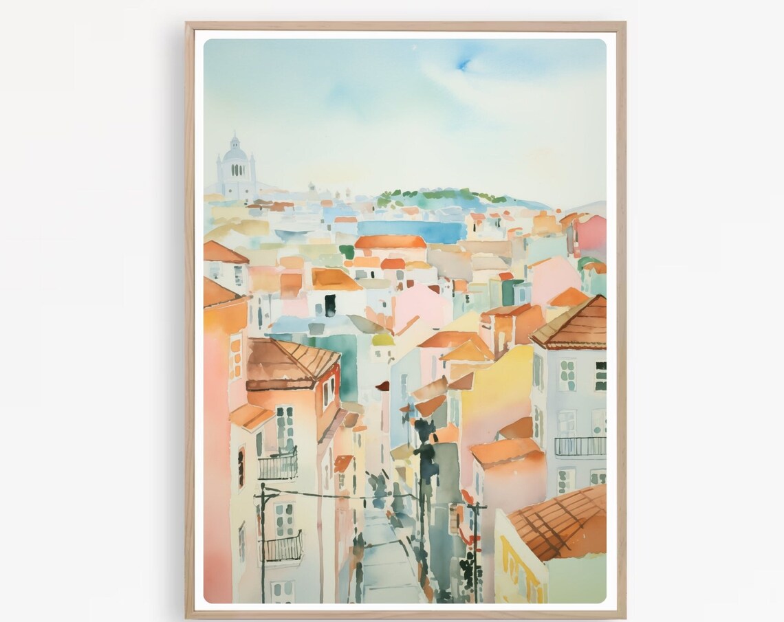 Lisbon Portugal Watercolor Travel Poster Art Print