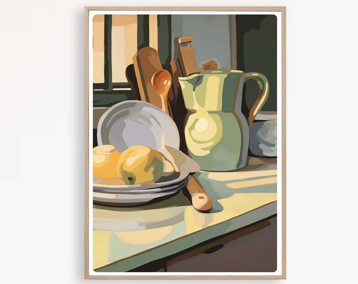 Retro Kitchen Painting Coffee Pot Print Kitchen Decor Kitchen Still Life Poster Instant