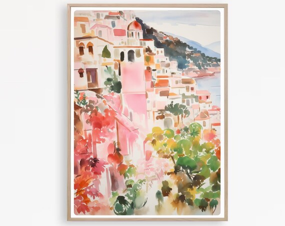Cinque Terre Watercolor Art Print, Italian Riviera