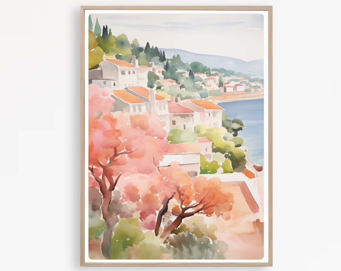 Paxos Greece Island Coastal Village Watercolor Travel Poster