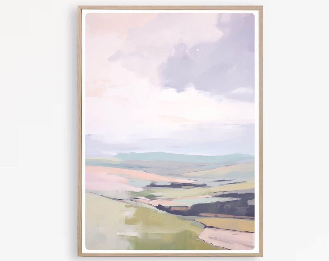 Misty Lavender Hills Soft Pastel Abstract Countryside Poster