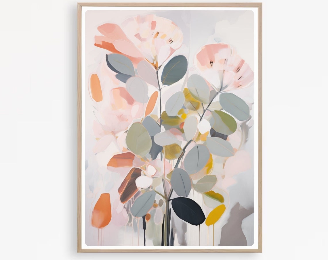 Abstract Eucalyptus Bouquet in Blush Pink and Sage Modern Poster