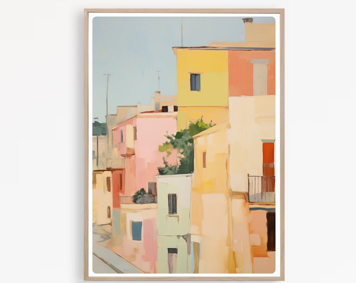 Italy Houses Street Scene Art Print, Colorful Italy