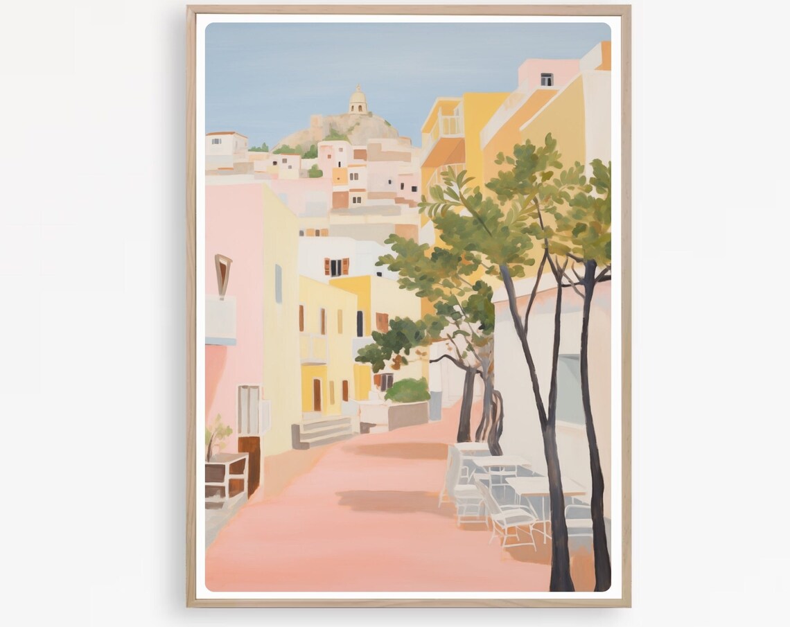 Ibiza Old Town Dalt Vila Sunlit Street To Hilltop Church Poster