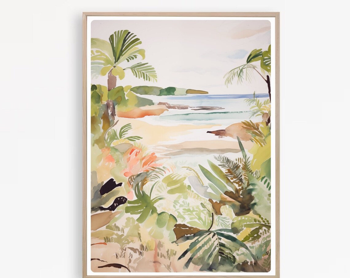 Tropical Beach Watercolor Art Print, Coastal Decor