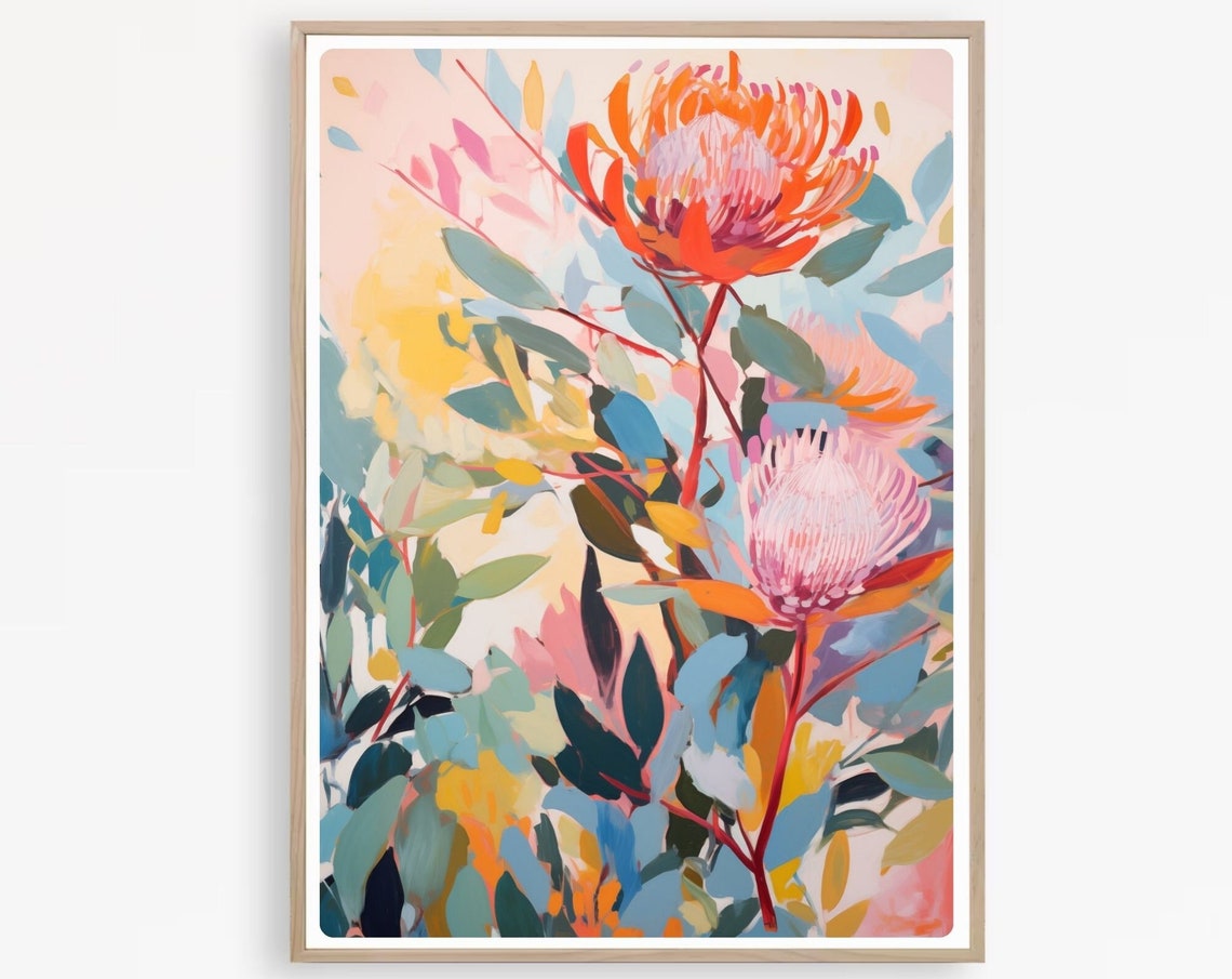 Australian Protea Wildflower Painterly Botanical Floral Poster
