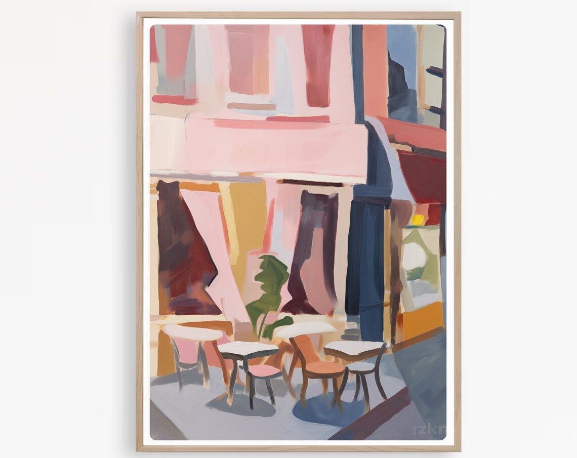 Abstract French Cafe Terrace In Pastel Pink Watercolor Poster