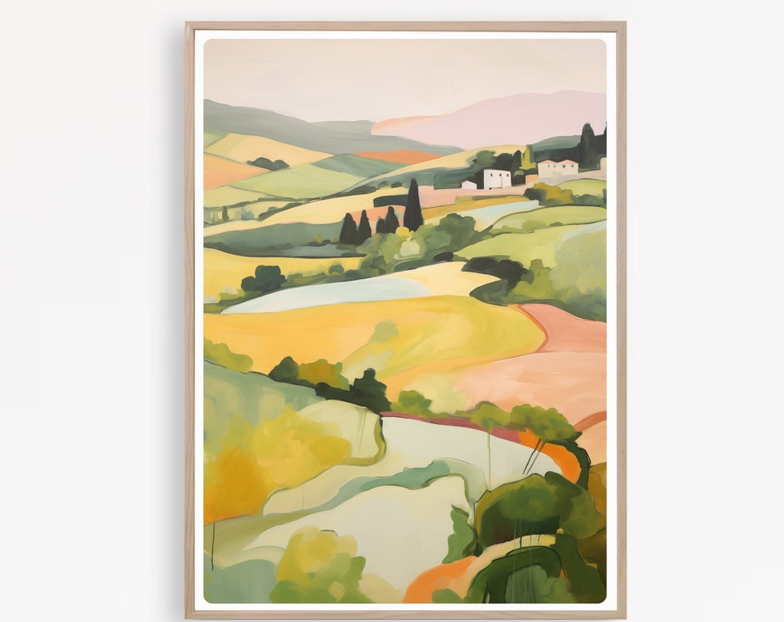 Tuscan Hills with Cypress Trees and White Country Villas Poster