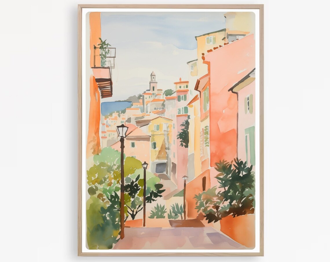 Nice France Travel Poster, French Riviera Painting