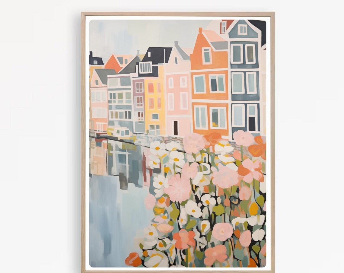 Amsterdam City Travel Poster, Canal Houses Netherlands