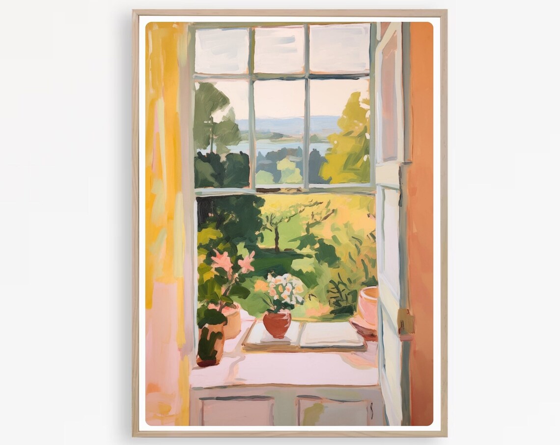 Window View Landscape, Open Window Painting Art Print