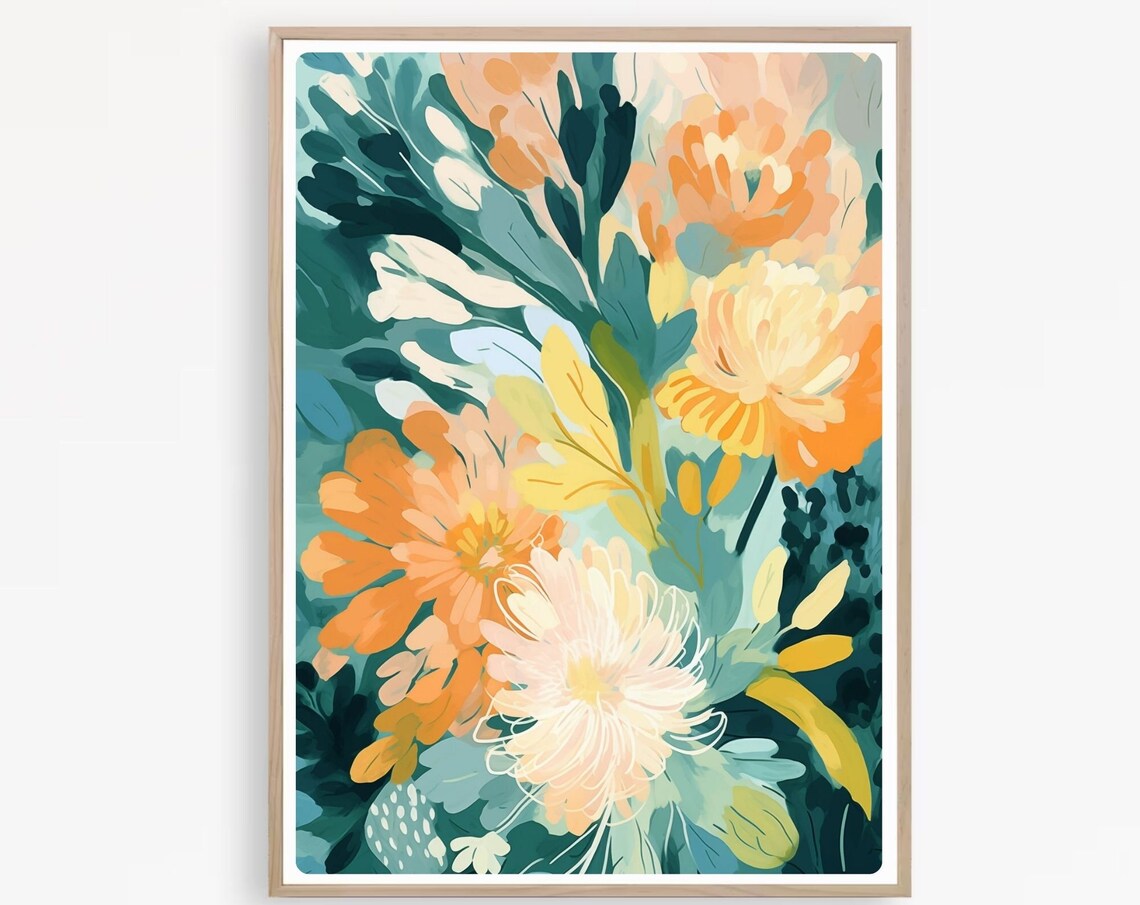 Colorful Abstract Native Flower Bouquet in Warm Tones Poster