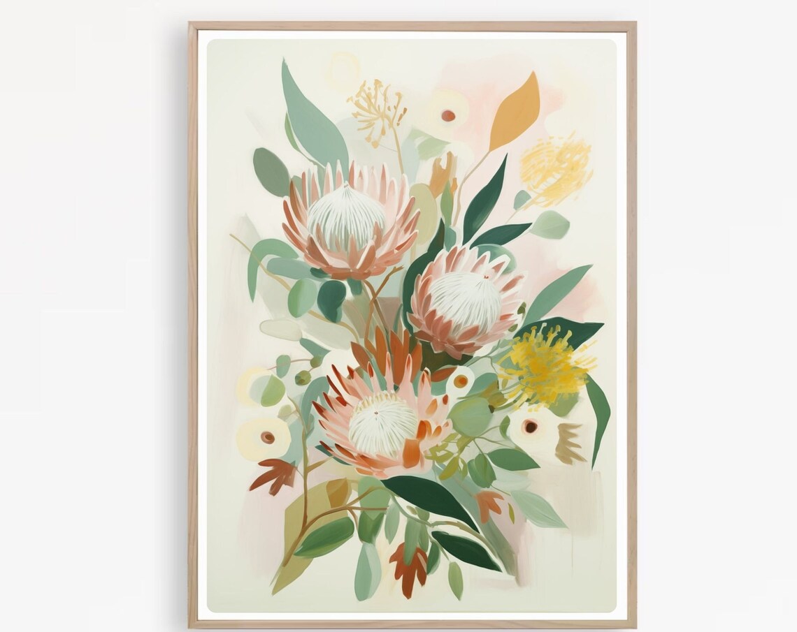 Soft Protea and Native Flower Bouquet in Soft Blush Tones Poster