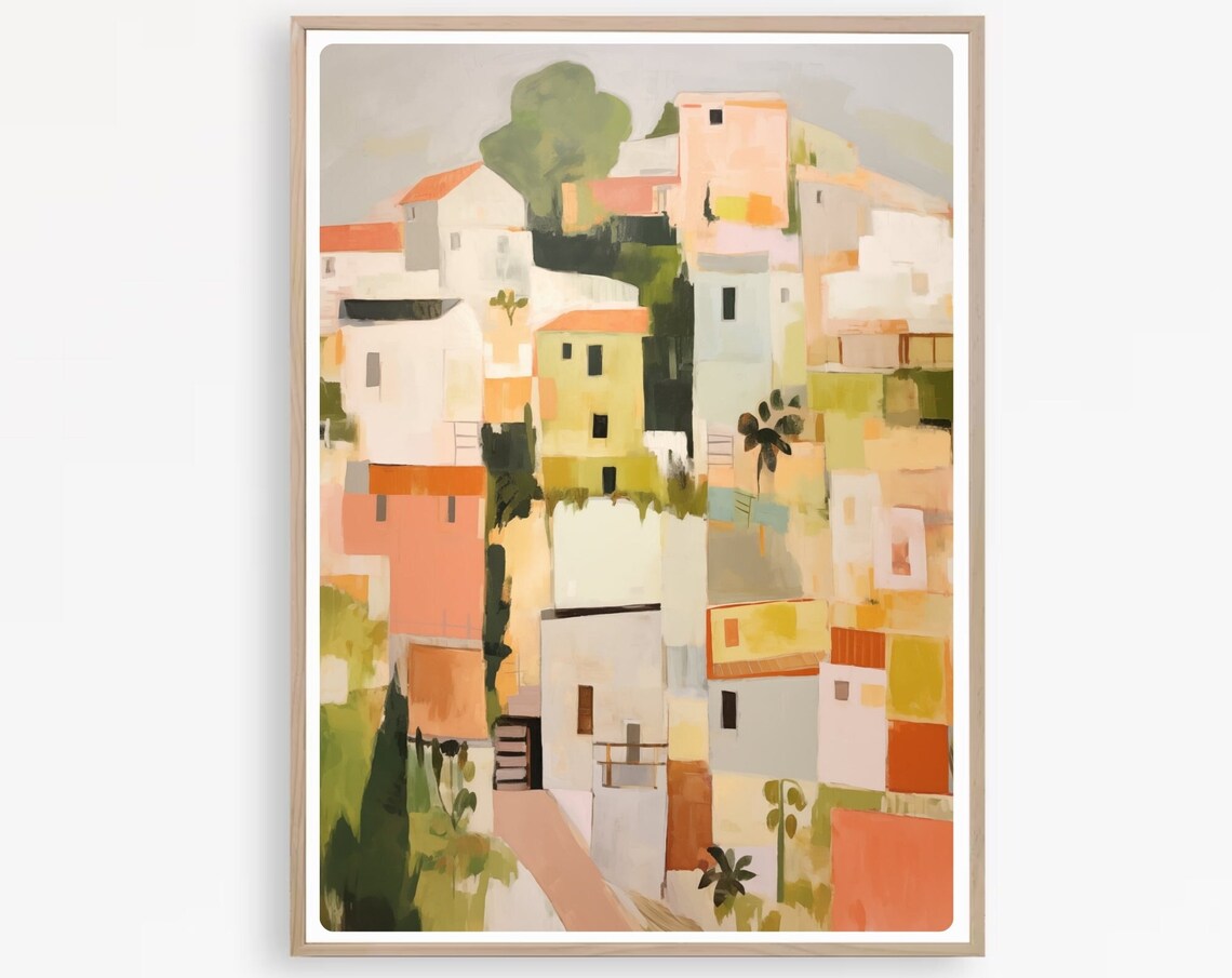 Colorful Houses Watercolor Print, Spanish Village