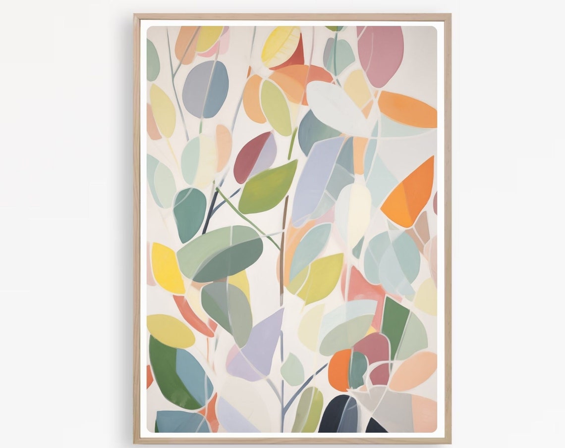 Abstract Eucalyptus Leaves in Pastel Rainbow Colors Botanical Poster