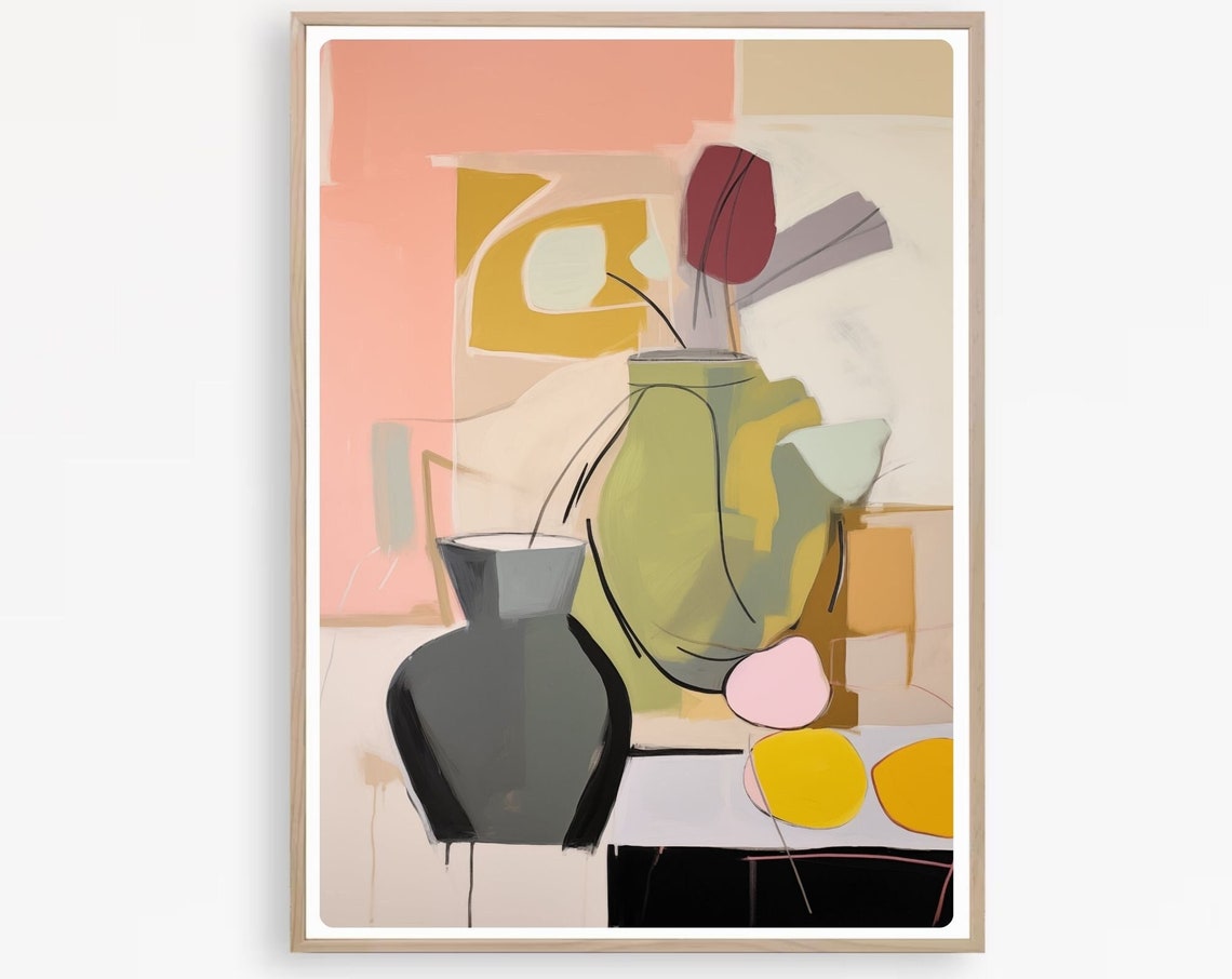 Mid Century Modern Abstract Still Life with Vases and Fruit Poster