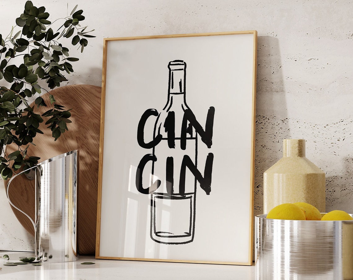 Cin Cin Poster Bar Cart Accessories Cocktail Wall Art Bar Poster Drink Wall Art Cute Apartment Decor Housewarming Gift Kitchen Art