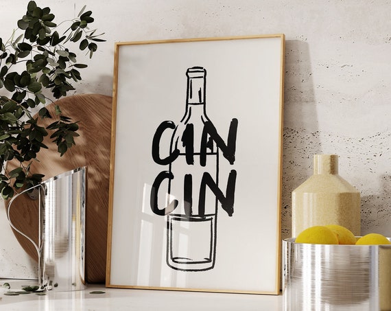 Cin Cin Poster Bar Cart Accessories Cocktail Wall Art Bar Poster Drink Wall Art Cute Apartment Decor Housewarming Gift Kitchen Art