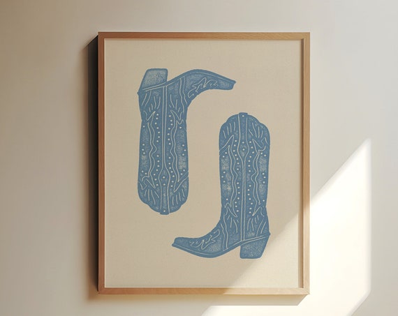 Cowboy Boot Print Minimalist Southern Wall Art Poster Southwestern Decor Cowgirl Art Cute Apartment Decor