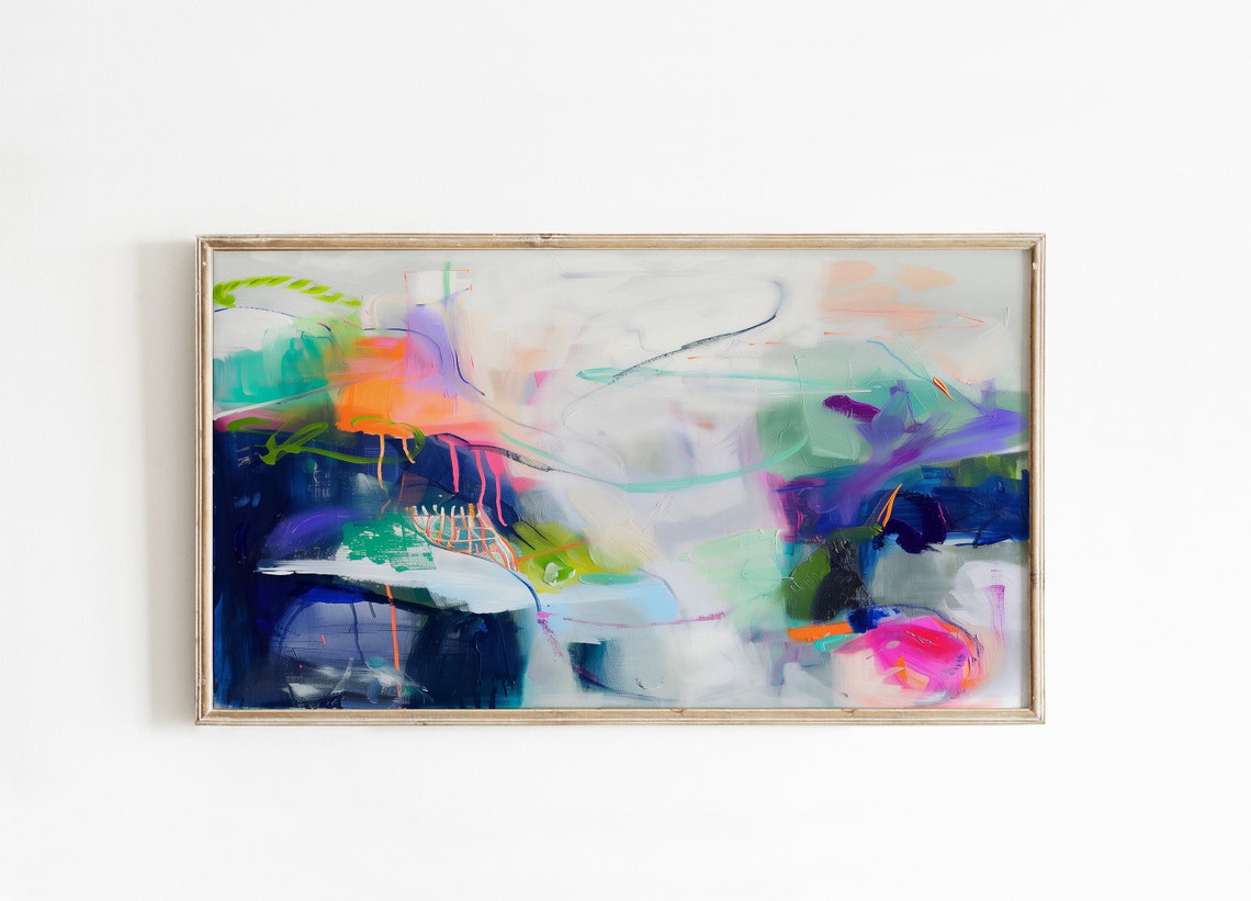 Indigo Violet Turquoise Orange Energetic Abstract Oil Painting Poster