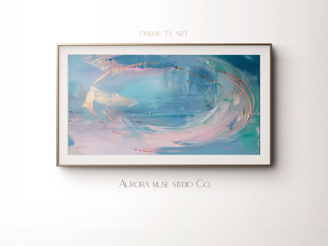 Teal Blue Swirl Abstract Painting With Gold Metallic Accents Poster - Image 4