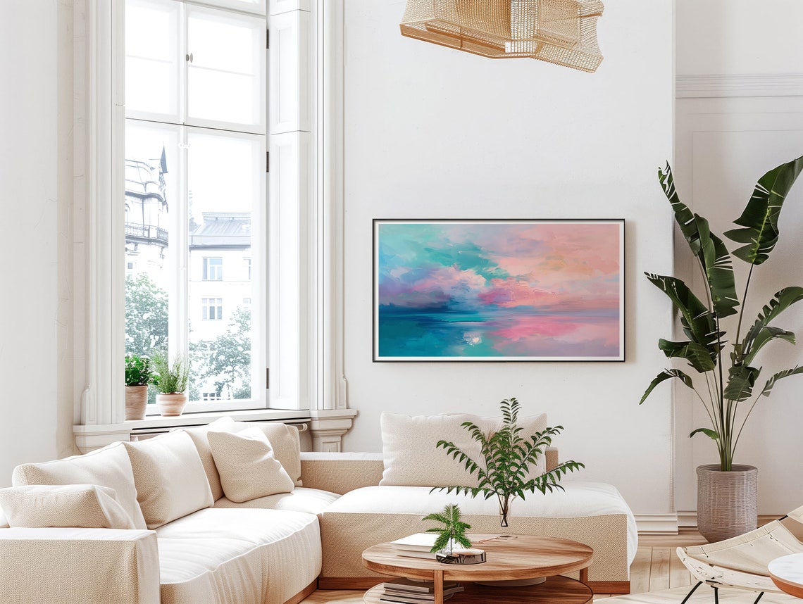 Abstract Frame Tv Art Art For Frame Tv Summer Abstract Oil Painting Pink Cloud Abstract Art 018 - Image 5