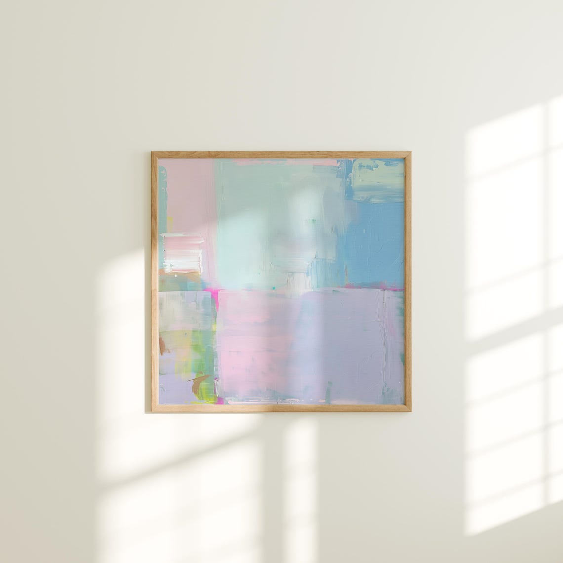 Pastel Patchwork Color Blocks Blue Pink Soft Abstract Square Wall Art