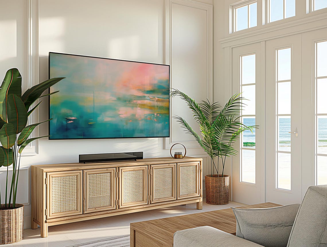 Teal Green Abstract Water Landscape With Pink Cloud Reflections Poster - Image 3